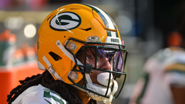 Nov 21, 2021; Minneapolis, Minnesota, USA; Green Bay Packers cornerback Kevin King (20) looks on against the Minnesota Vikings at U.S. Bank Stadium.